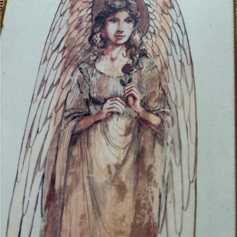 Elegant Angel Art Print with Rose